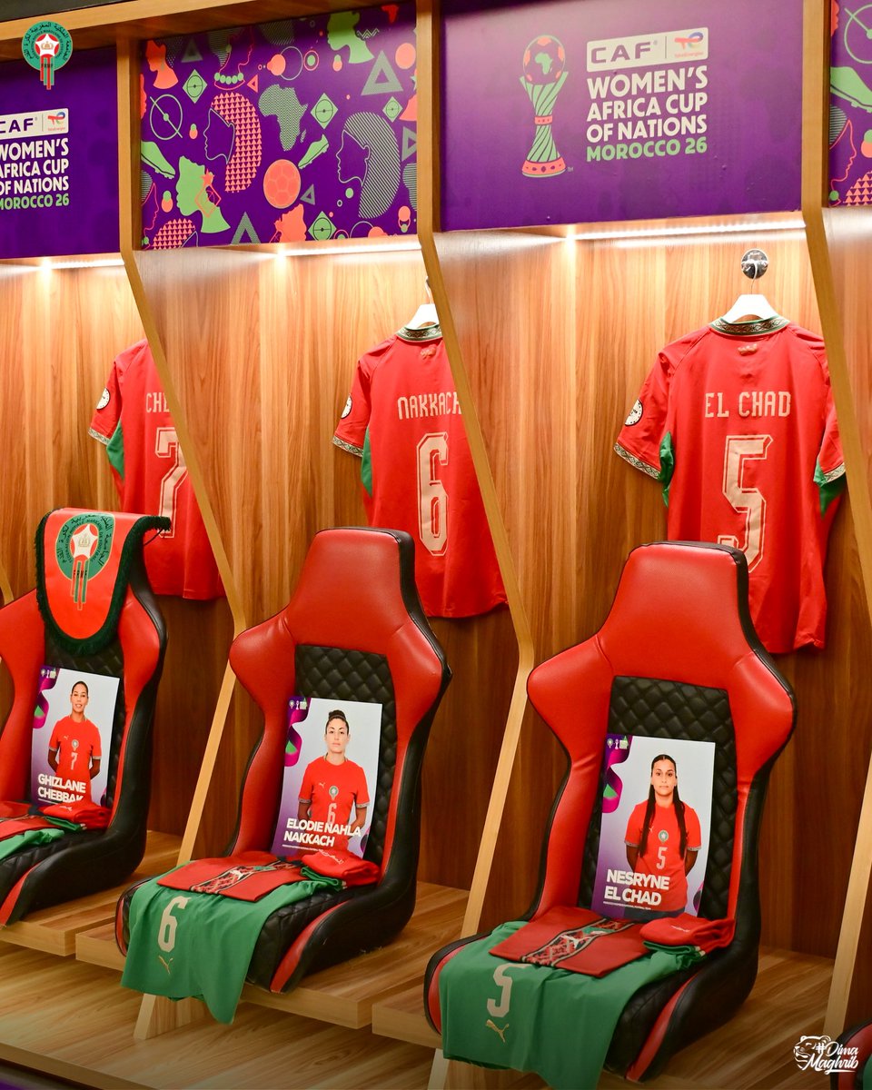 EnMaroc's tweet photo. كل شيء جاهز داخل غرفة ملابس منتخبنا الوطني النسوي 👕

Everything is ready inside the #AtlasLionesses' locker room ✅

#DimaMaghrib 🇲🇦 https://t.co/JdmAXTxSsR