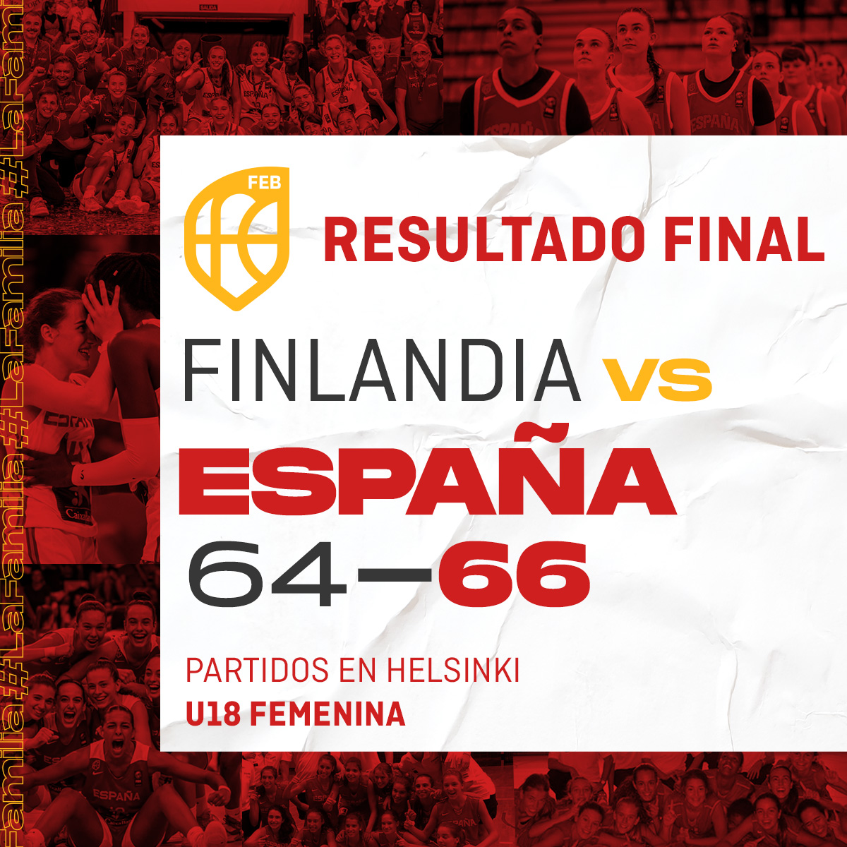 BaloncestoESP's tweet photo. Victoria de la Selección #U18F 🇪🇸 en Helsinki ✌️ Mañana, nuevo test ante Finlandia‼️

🇫🇮🆚🇪🇸 (64-66)
📊 https://t.co/2BfsHVMOjc
⭐️ MVP: Marta Llompart

#SomosEquipo https://t.co/kQp6yt2NeF