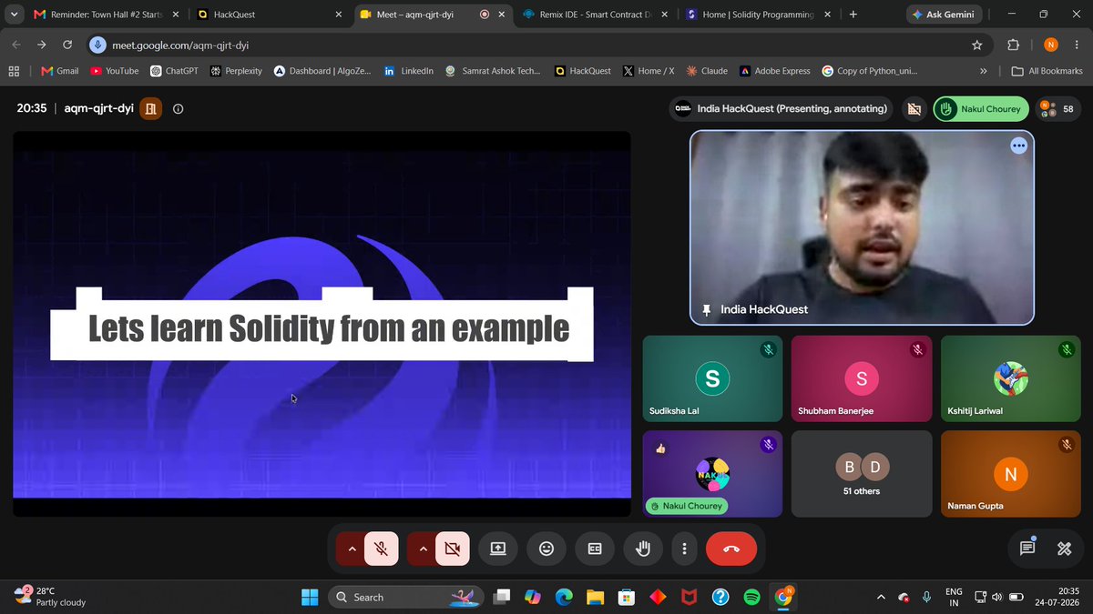 NGupta7909's tweet photo. 🚀 Every session at HackQuest India × Injective brings me one step closer to becoming a Web3 developer. 
@HackQuestIN 
@injective 
@imanishbarnwal
@AbhirupTweetOn 

#HackQuestIndia #Injective #CoLearningCamp #Solidity #SmartContracts #Web3 https://t.co/x3qaMz7WJe