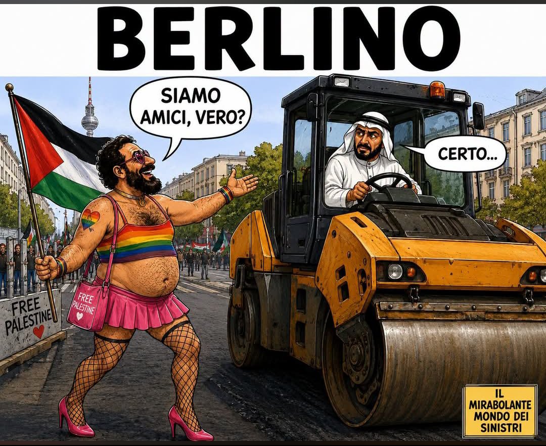 RitornoLuca's tweet photo. Vignetta geniale de "il mirabolante mondo dei sinistri". #Berlino #Attentato #Terrorismo #lgbt #Lgbtq #gaypride #sinistra #pd #germania #radicalchic #cortocircuitiradicalchic #centrisociali #islam #musulmani #modena #bologna #isis https://t.co/e3ve08zGPZ