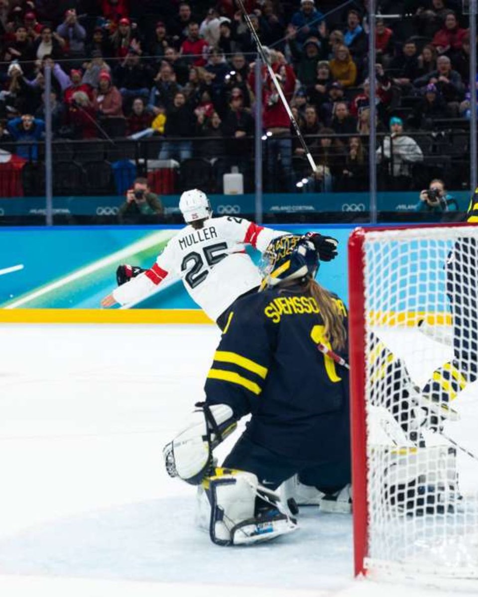 PWHL_Hamilton's tweet photo. Don't mind us just thinking about how Alina Müller scored the game-winning overtime goal that won Switzerland the 2026 Winter Olympics bronze medal 😌 https://t.co/oNaENgFNzr