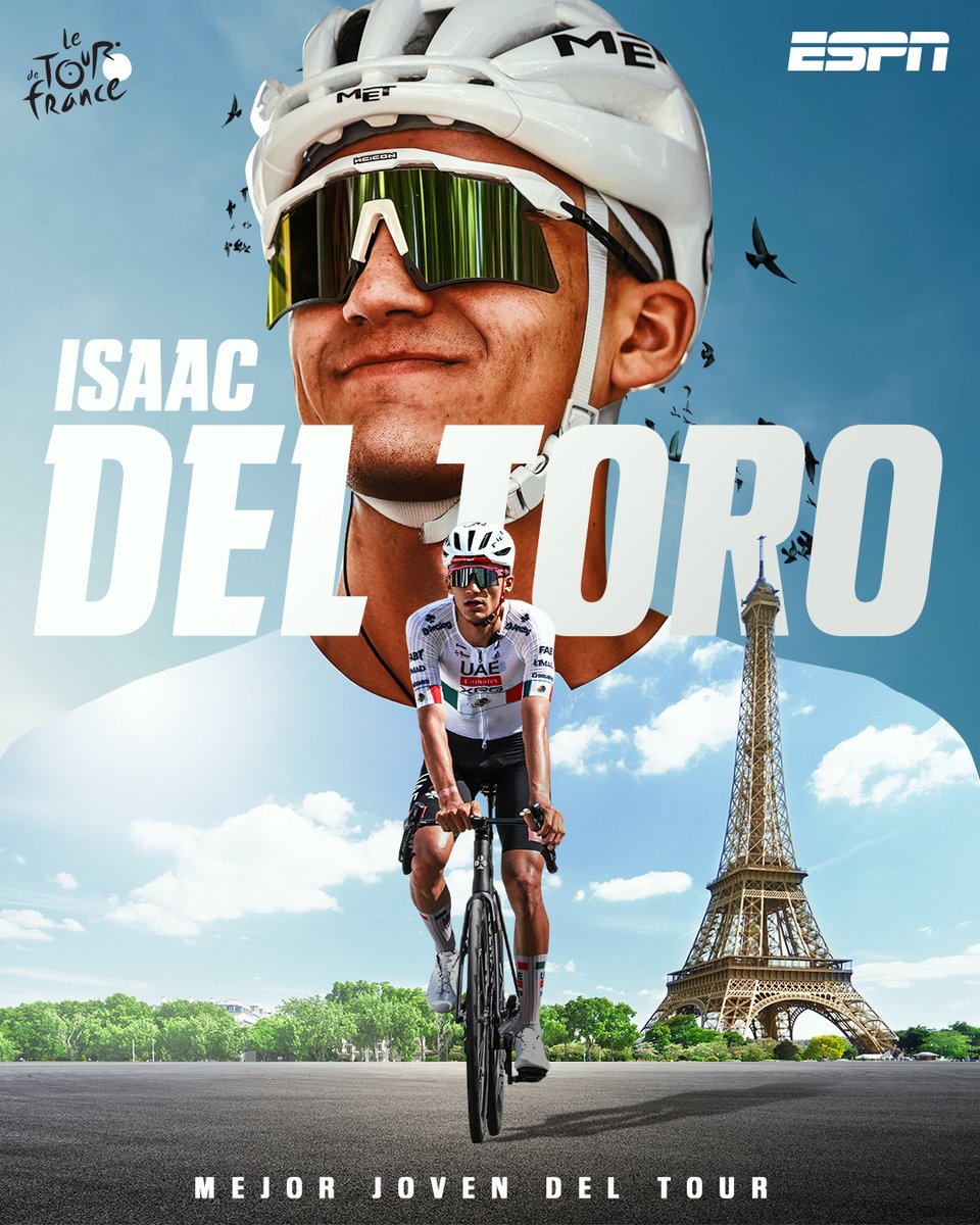ESPNmx's tweet photo. ISAAC DEL TORO, ERES HISTÓRICO 🇲🇽

En su primer Tour de Francia se quedó con el maillot blanco como el mejor joven, además es el primer mexicano en la historia en subirse a un podio en esta competencia. https://t.co/U8UPN0hyjp