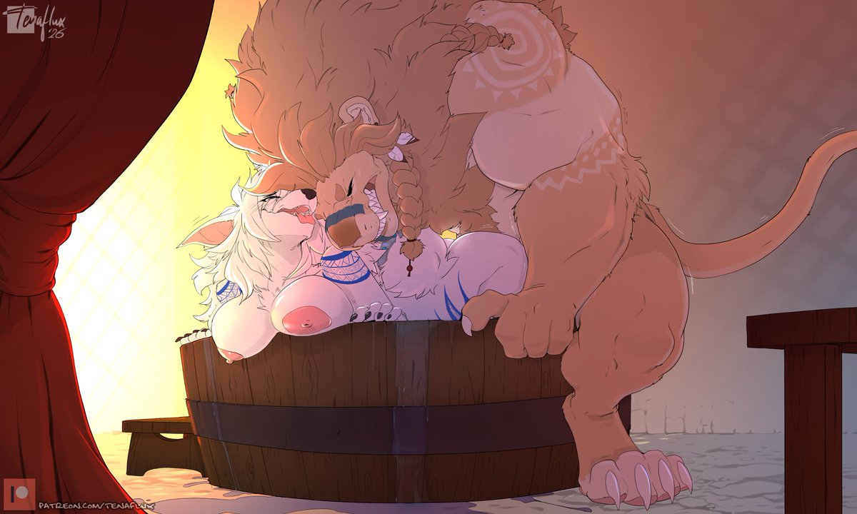 Demolexical's tweet photo. When taking baths with big cats, expect things to get tight. They like your personal space just (if not more) as you do!

🎨 by the amazing @Tenaflux https://t.co/bSDqEOcURI