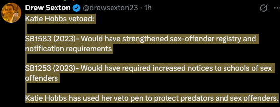 unashamedusa's tweet photo. @katiehobbs You protected the pedos and let sex offenders run rampant. You should be ashamed of yourself.

And speak like a f'n adult already. "uh...uh...uh.." This is embarrassing. https://t.co/jAYY6ftPUK