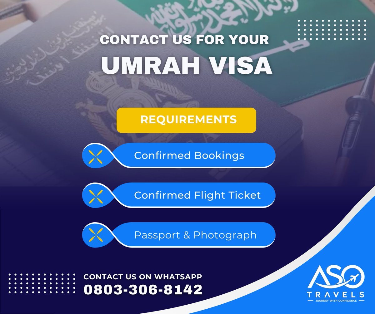 AsoTravels's tweet photo. Planning to perform Umrah? Let Aso Travels handle your visa. Chat us on WhatsApp today for more enquiries! https://t.co/8ylxzxzctl