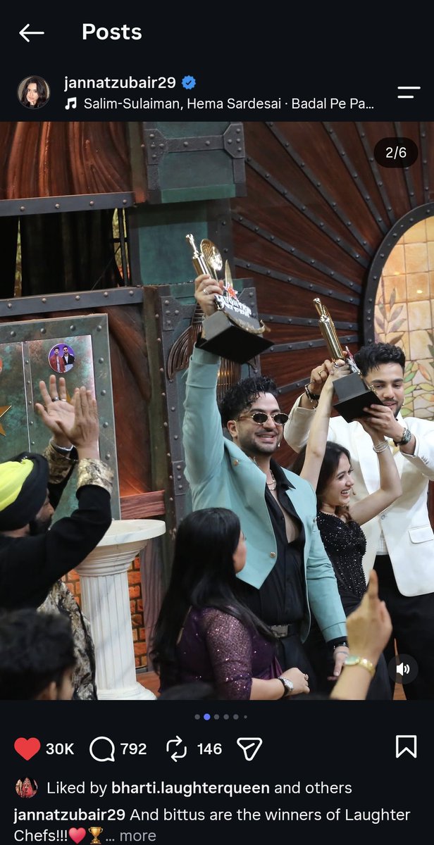 Get_acknowledge's tweet photo. LaughterChefs Season 3 – Final Scoreboard!
https://t.co/gf2dJYeCKV: Aly Goni & Jannat Zubair –99
2.Runners-up (Tie):
• Elvish Yadav & Karan Kundrra – 74
• Tejasswi Prakash & Arjun Bijlani – 74
 3rd: Ankita Lokhande & Vicky Jain – 54
 Krushna Abhishek & Karishma Tanna – 34
4th.Nia Sharma & Sudesh Lehri – 32
5th :Samarth Jurel & Abhishek Kumar – 11