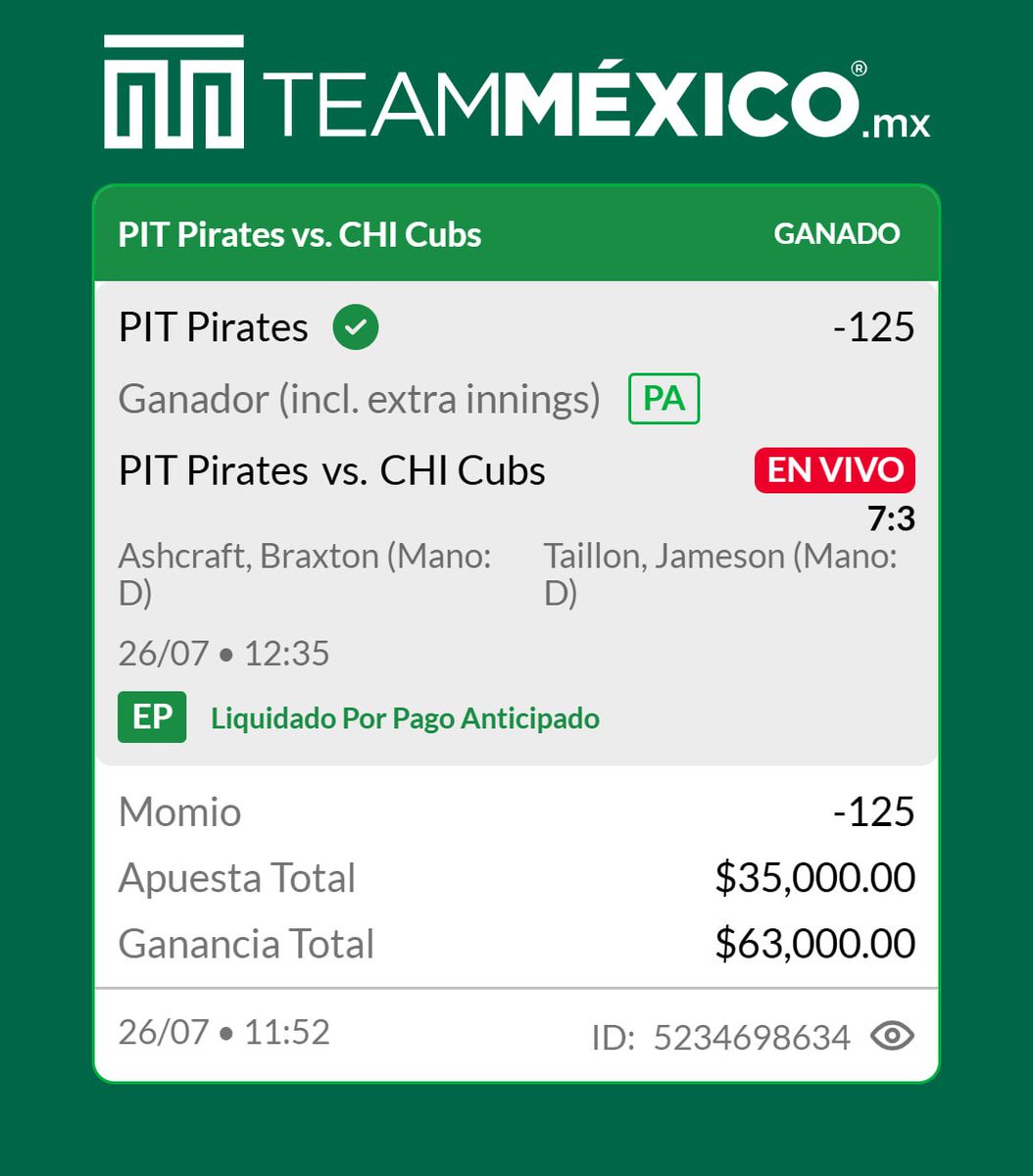 GallitoVip's tweet photo. PASEN A COBRAR CON PAGO ANTICIPADO INLCUIDO LA PRIMERA APUESTA DEL DIA ✅✅ 

Así comenzamos la jornada. Jugada que fue exclusiva de nuestro grupo de MLB ⚾️🇺🇸 https://t.co/l6KjkytnQt