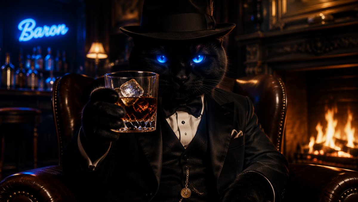 baronsolmeme's tweet photo. The sign on the wall says it all. Baron is officially running the Solana network now. ๐๏ธโกHeโs raising his glass to the diamond hands who don't panic sell. We are just getting started. ๐๐#SolanaFam #SOL #SolanaMemeCoin #BossCat #Baron https://t.co/k7dFFN72lr