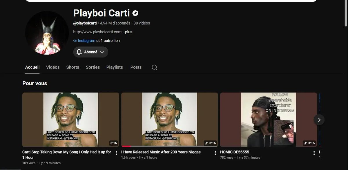 JLXOPIUM's tweet photo. MDRR Carti qui se fait hack son youtube https://t.co/izuDMonwLi