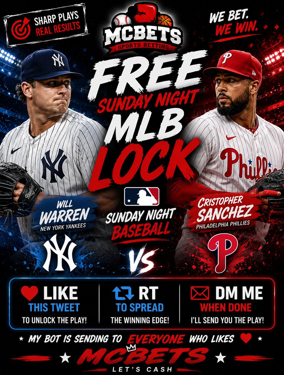 McBetss's tweet photo. FREE Sunday Night MLB LOCK⚾️

My Bot is sending to 𝐄𝐕𝐄𝐑𝐘𝐎𝐍𝐄 who 𝐋𝐈𝐊𝐄𝐒❤️

Must FOLLOW ➡️ @McBetss 

DM me when done☑️ https://t.co/g66PD8H6ny