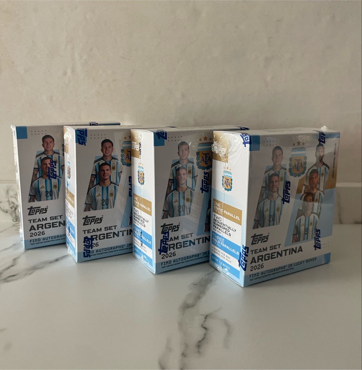 AngelaCollects's tweet photo. Friends, is the Topps Argentina 2026 team set an open, sell, or hold? ⚽️

I have a bundle of 3 boxes on eBay, but something is telling me to open them and enjoy the hobby. 
Knock knock ✊🏼 Messi are you there? https://t.co/f5Iqgossr5