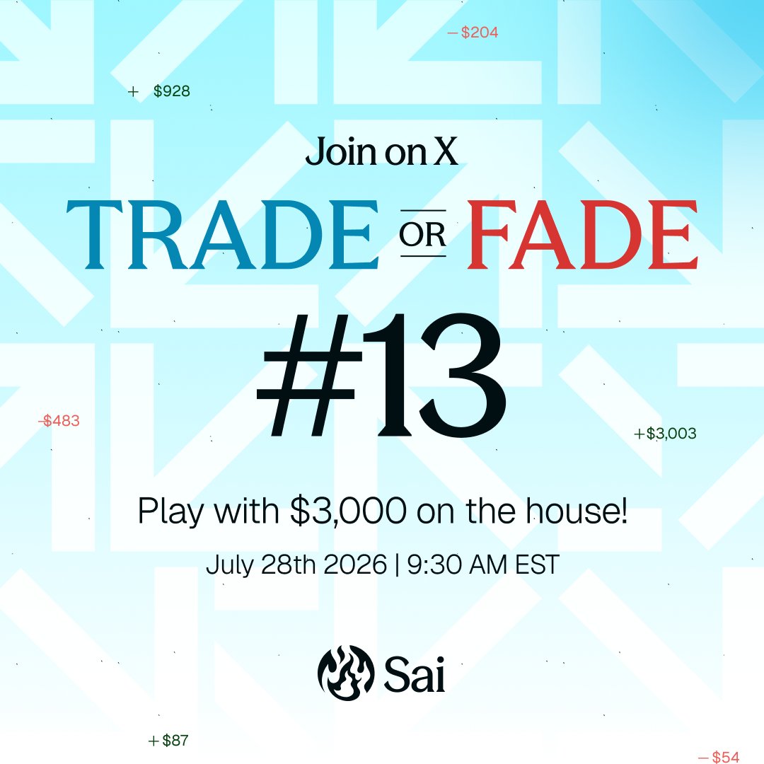 SaiDotFun's tweet photo. Trump just called off strikes on Iran after 13 straight days of attacks. Will markets rebound at Monday's open?

Join Trade or Fade to break down what's happening and place a trade up to $3,000 in house money. Profits are yours to keep. Plus it's a big week for earnings.

RT this post and tag 2 friends to participate. See the full guidelines below.

🗓️ Tue July 28th | 9:30 AM EDT / 13:30 UTC