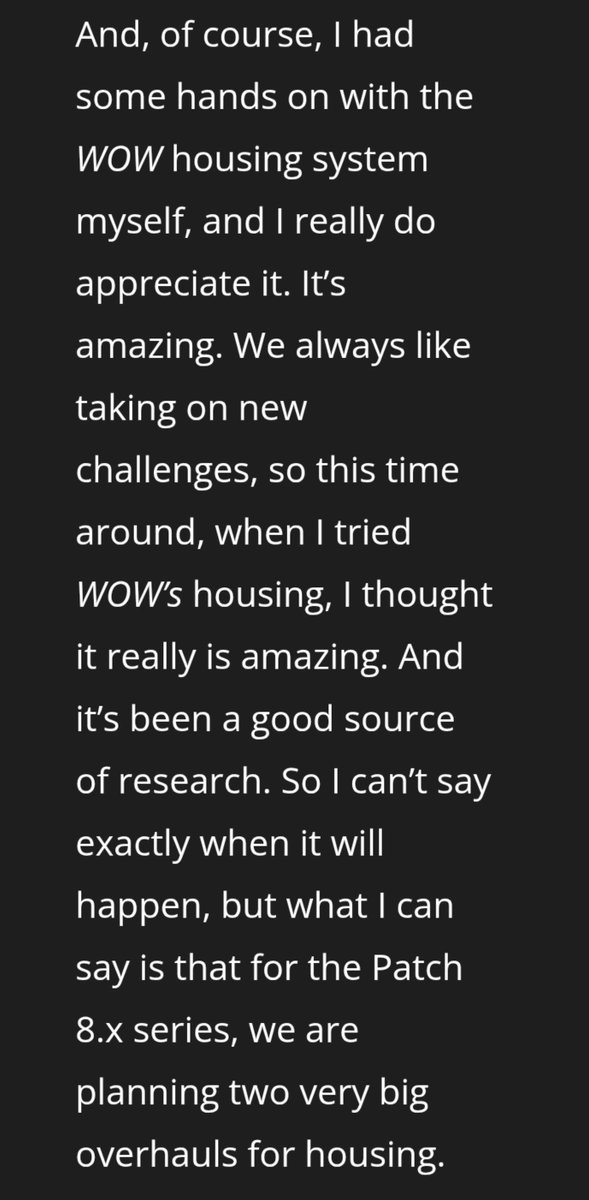 Actually_Tina's tweet photo. New Yoshi P interview where he straight up mentions WoWs housing. Posting interesting buts below 

Also there is stuff from 8.0 they are keeping to themselves if this is anything to go by 1/? https://t.co/bNiaCeYQDn