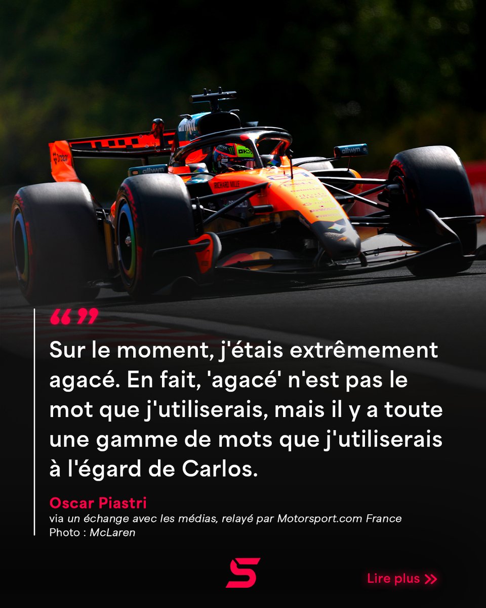Dernier_Secteur's tweet photo. Oscar Piastri a tout bonnement dézingué Carlos Sainz à la sortie de sa voiture après le Grand Prix de Hongrie devant les médias ! 💬😤

#F1 #HungarianGP 🇭🇺 https://t.co/rv9l4NzyNv