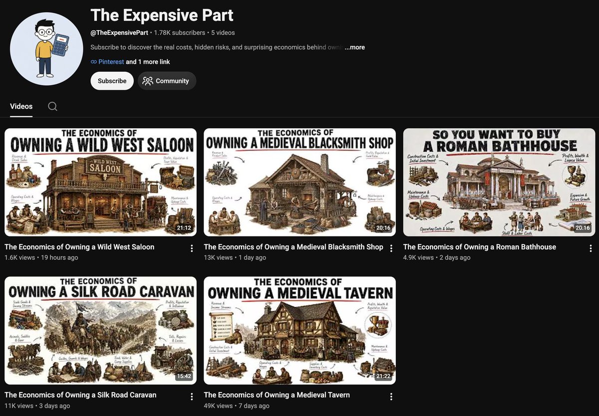Ytautomation6's tweet photo. 🚨 FORMAT ALERT!

This format is cooking right now. 🔥

Brand-new channel. Just 5 videos.

Yet it's already pulling 49K, 13K, and 11K views.

The formula? "The Economics of..." historical businesses.

Simple. Evergreen. Highly clickable.

Don't ignore this one. 👀🚀 https://t.co/S68s2N4F5i