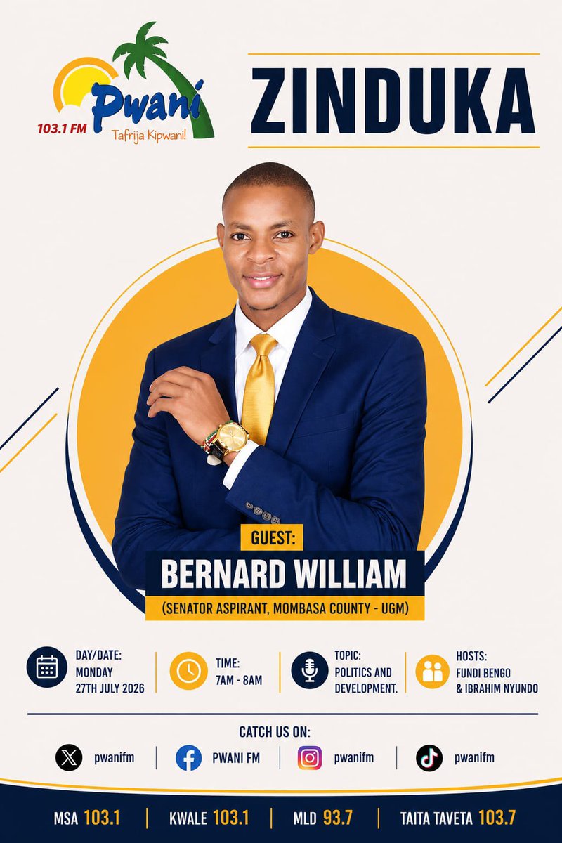 bernardwillia_m's tweet photo. I will be on Pwani FM tomorrow morning, from 7am to 8 am  Tune in as we engage on the state of Mombasa. https://t.co/lscCmLnaVg