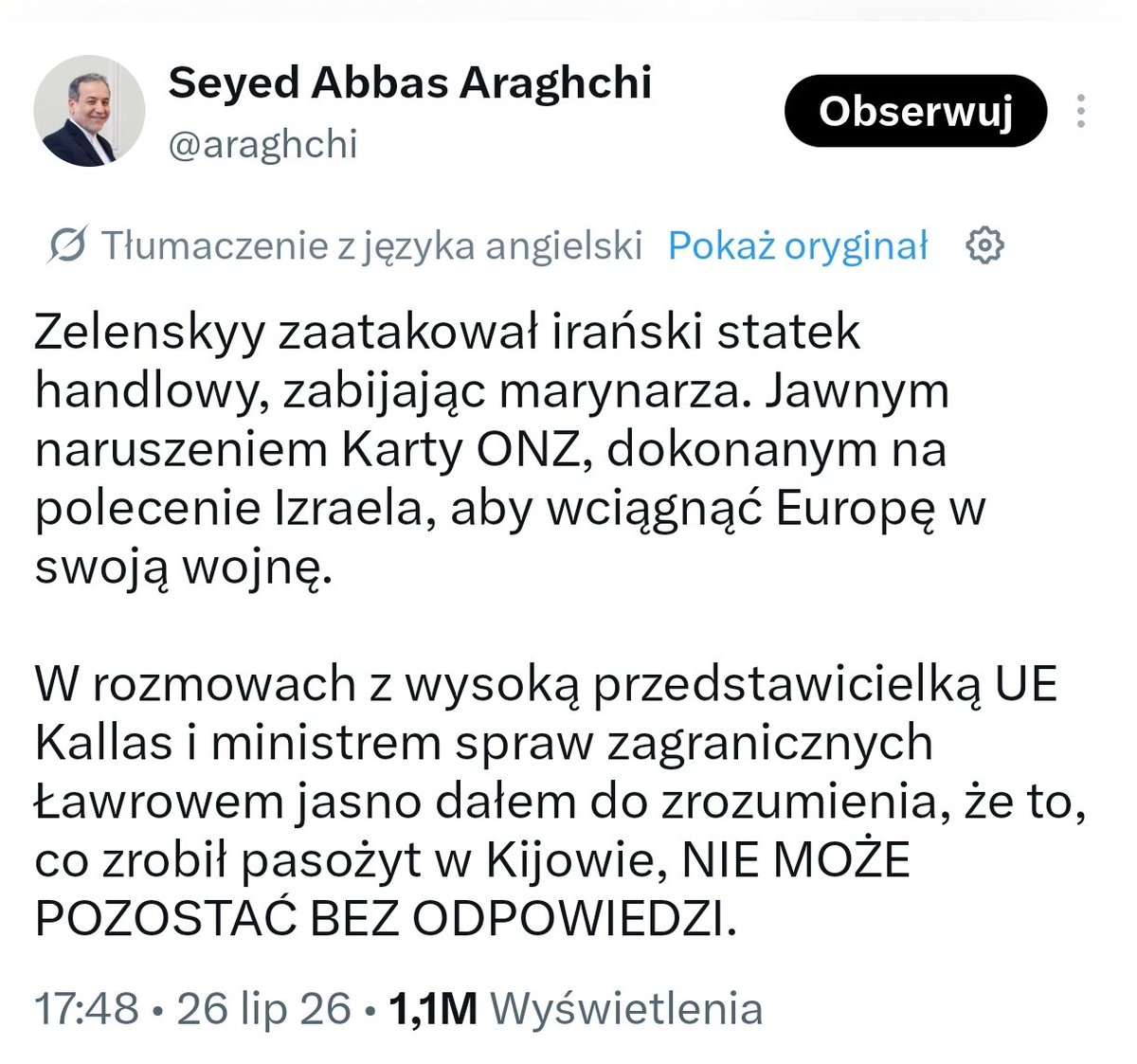 mordownik4u's tweet photo. "Zelenski, pasożyt w Kijowie, nie może uniknąć odpowiedzi",- Ministerstwo Spraw Zagranicznych Iranu https://t.co/iE51JkvMLw