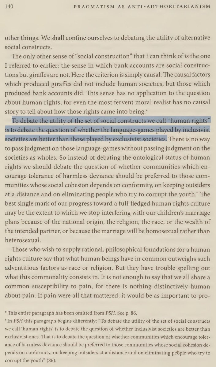 RortyQuotes's tweet photo. To debate the utility of the set of social constructs we call “human rights” is to debate the question of whether the language-games played by inclusivist societies are better than those played by exclusivist societies.
PasAA p.140
#Pragmatism
#Rorty
#Upayas https://t.co/AwFTlieIeM