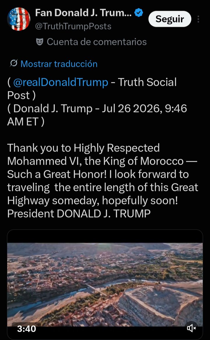 ml_bachir's tweet photo. لم يعد النظام المغربي يجد ما يتزلف به إلى ترامب بهدف الحصول على دعم أكثر في احتلاله للصحراء الغربية. فبعد التطبيع، والدخول في مجلس سلام غزة، وإرسال شرطته لخدمة ط إسرائيل، آخر خطوة هي تسمية طريق باسم ترامب. لكن سيخرج ترامب من الرئاسة ويواصل الشعب الصحراوي كفاحه ضد المحتل المغربي. https://t.co/4OX7RQJkB9