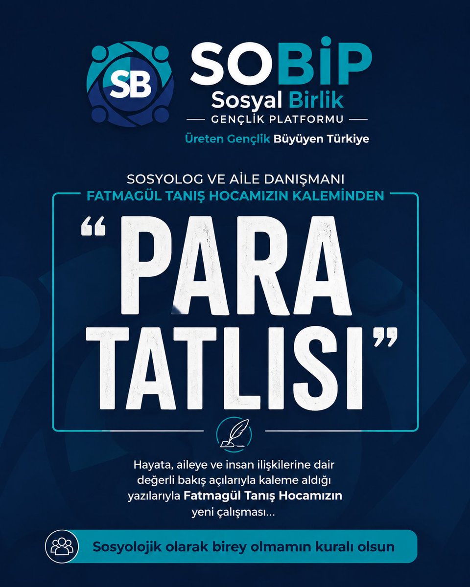 sbgplatformu's tweet photo. SOSYOLOG VE AİLE DANIŞMANI
FATMAGÜL TANIŞ HOCAMIZIN KALEMİNDEN

# “PARA TATLISI”

Hayata, aileye ve insan ilişkilerine dair değerli bakış açılarıyla kaleme aldığı yazılarıyla Fatmagül Tanış Hocamızın yeni çalışması...

Sosyolojik olarak birey olmamın kuralı olsun https://t.co/0f9QfTUDTZ