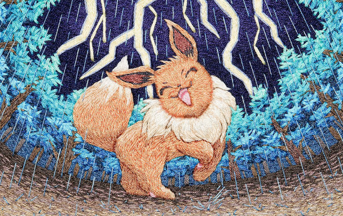 EduMock's tweet photo. More amazing artwork from @tayumade_55 

The new Pokemon artist being introduced in the upcoming Storm Emerald set. 

Everything is embroidered and has amazing detail, def a part of any top artist binder. https://t.co/paHX4KAixq