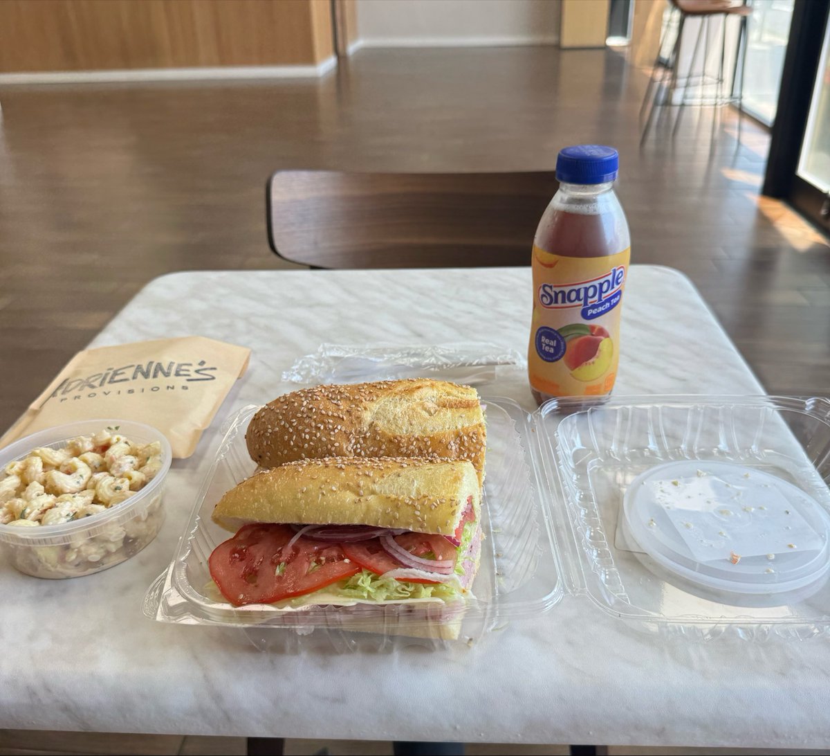 Sully4Assembly's tweet photo. I was in Broad Channel this afternoon for a social visit and made my first visit to Adrienne’s Provisions to grab a bite for lunch. 

Perfectly cut hero sandwich on fresh Semolina hero and homemade macaroni salad. 

(1/2) https://t.co/YnLzJB24P2