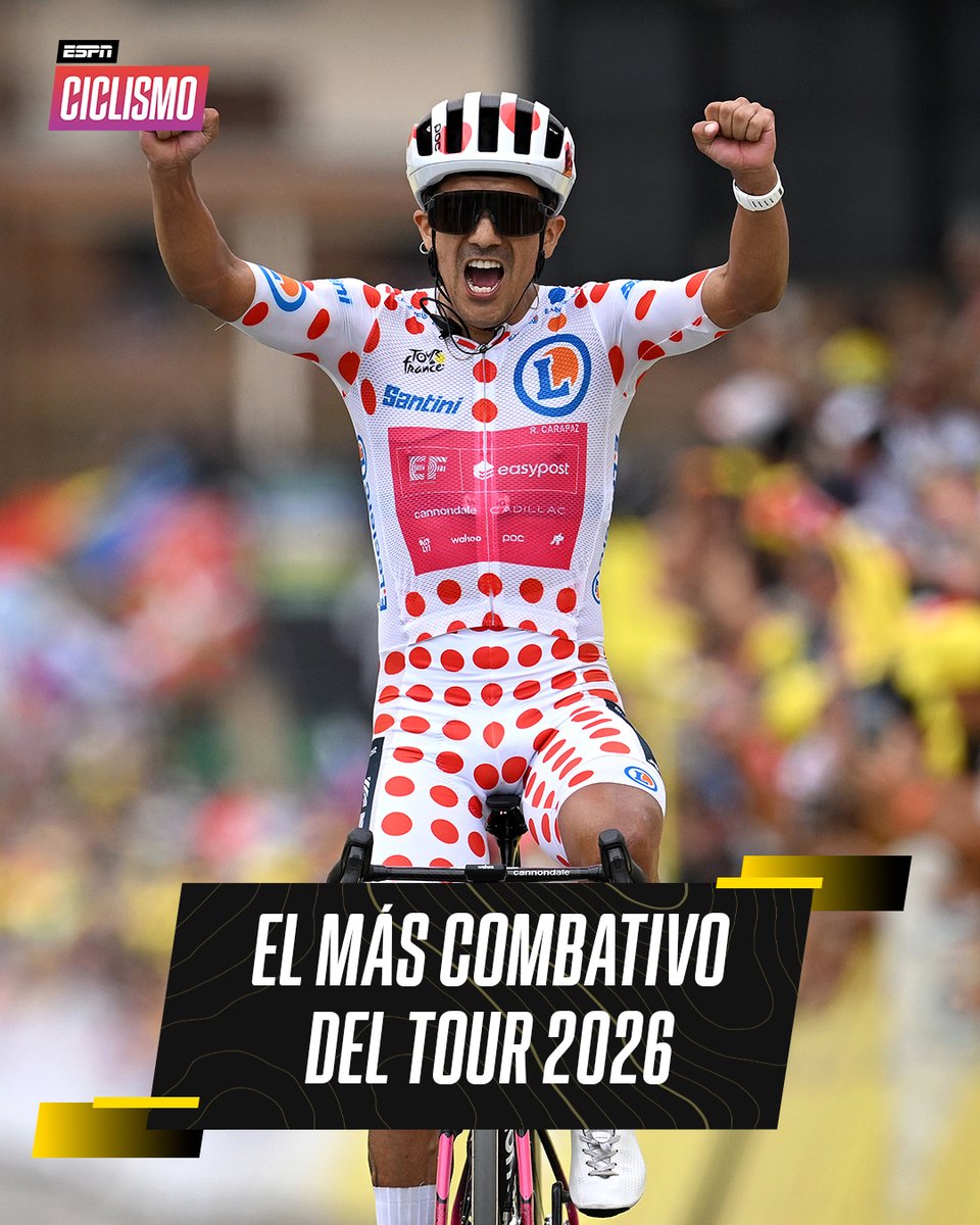 ESPNCiclismo's tweet photo. ¡RICHARD CARAPAZ FUE NOMBRADO COMO EL CICLISTA MÁS COMBATIVO DEL TOUR DE FRANCE! 💪

¿Qué les pareció la actuación del ecuatoriano? 🤔 https://t.co/eRNiQM2wq2