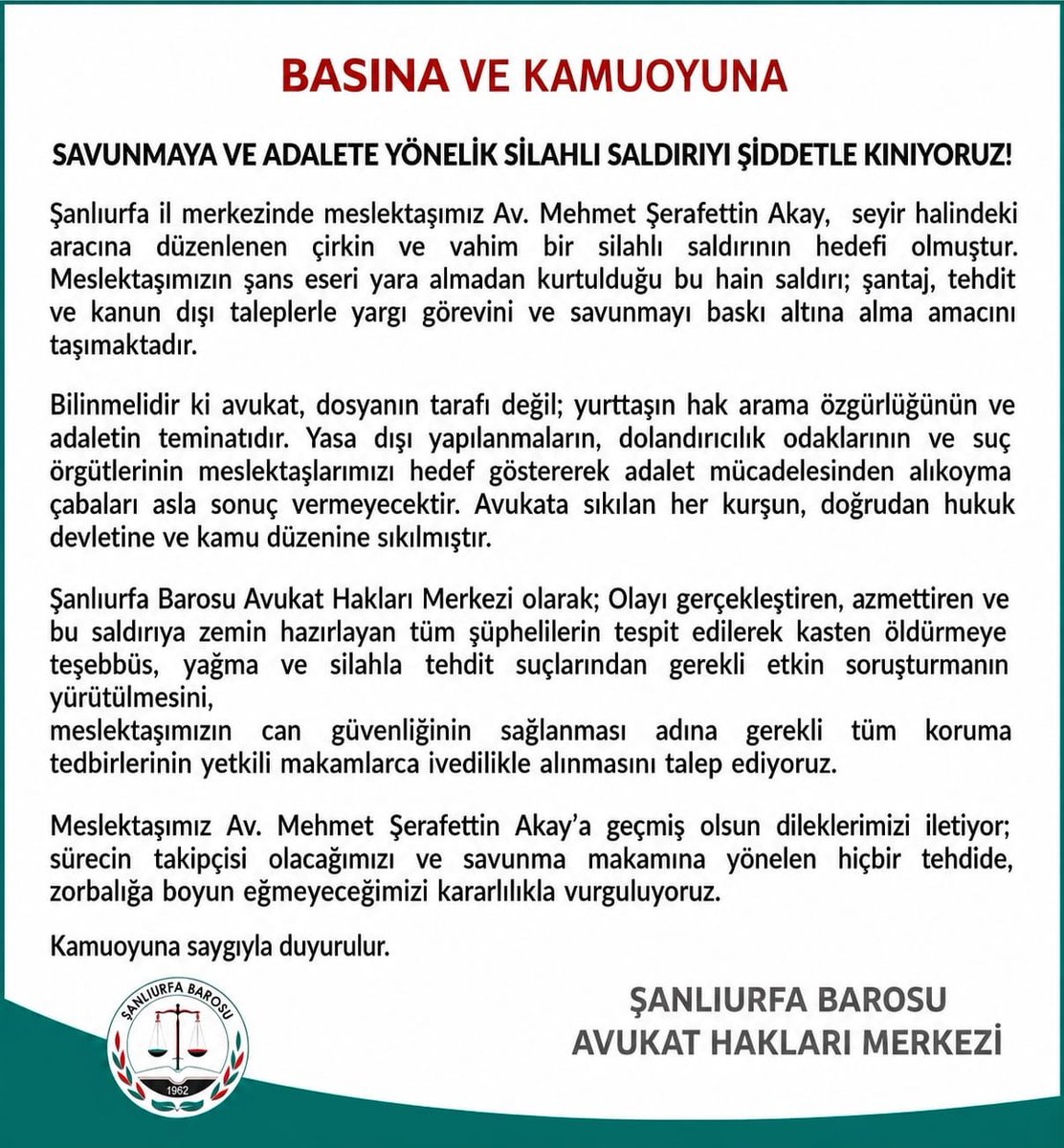 AvukatMerkezi's tweet photo. Savunmayı Tehdit Kabul Edilemez!
Avukat Hakları Merkezi olarak meslektaşımızın yanındayız. https://t.co/al3GRvJSwj