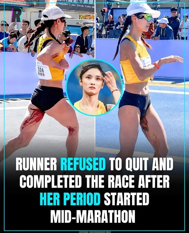 fumsa_scora256's tweet photo. She had two options: 
Be the woman who quit the race because she got her period, or be the woman who FINISHED the race on her period. #EndPeriodStigma https://t.co/mgm29f01jw