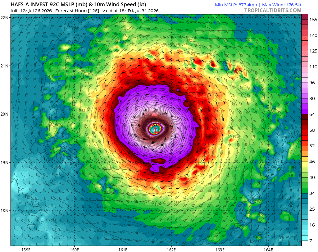 daniloevan11's tweet photo. Invest #92C has quite sky high potential over the next few days. Most of the intensity guidance is in the very least making this a Category 4 strength storm, but I think we might have another monster WPac storm in the making. The HAFS certainly agree with me LOL... https://t.co/IAsVfhE3c6