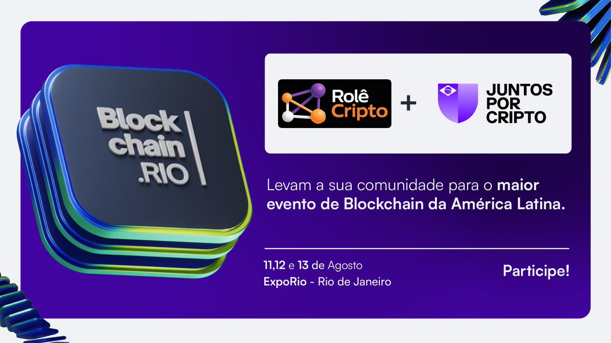 RoleCripto's tweet photo. Rio, nos vemos em agosto! 🇧🇷🚀

Já confirmamos presença no @blockchain_rio 2026 e estou ansioso para mais uma edição repleta de conteúdo, networking e inovação.

Também é uma ótima oportunidade para apoiar o trabalho do @JuntosPorCripto, que fortalece a participação da comunidade cripto nas discussões sobre o futuro do mercado no Brasil.

✅ Siga @blockchain_rio
✅ Siga @JuntosPorCripto
✅ Conheça o manifesto: https://t.co/jFnlTKWrih
🔁 Compartilhe! A cada 50 compartilhamentos, mais 10 ingressos serão liberados.
#BlockchainRIO #JuntosPorCripto #Web3Brasil