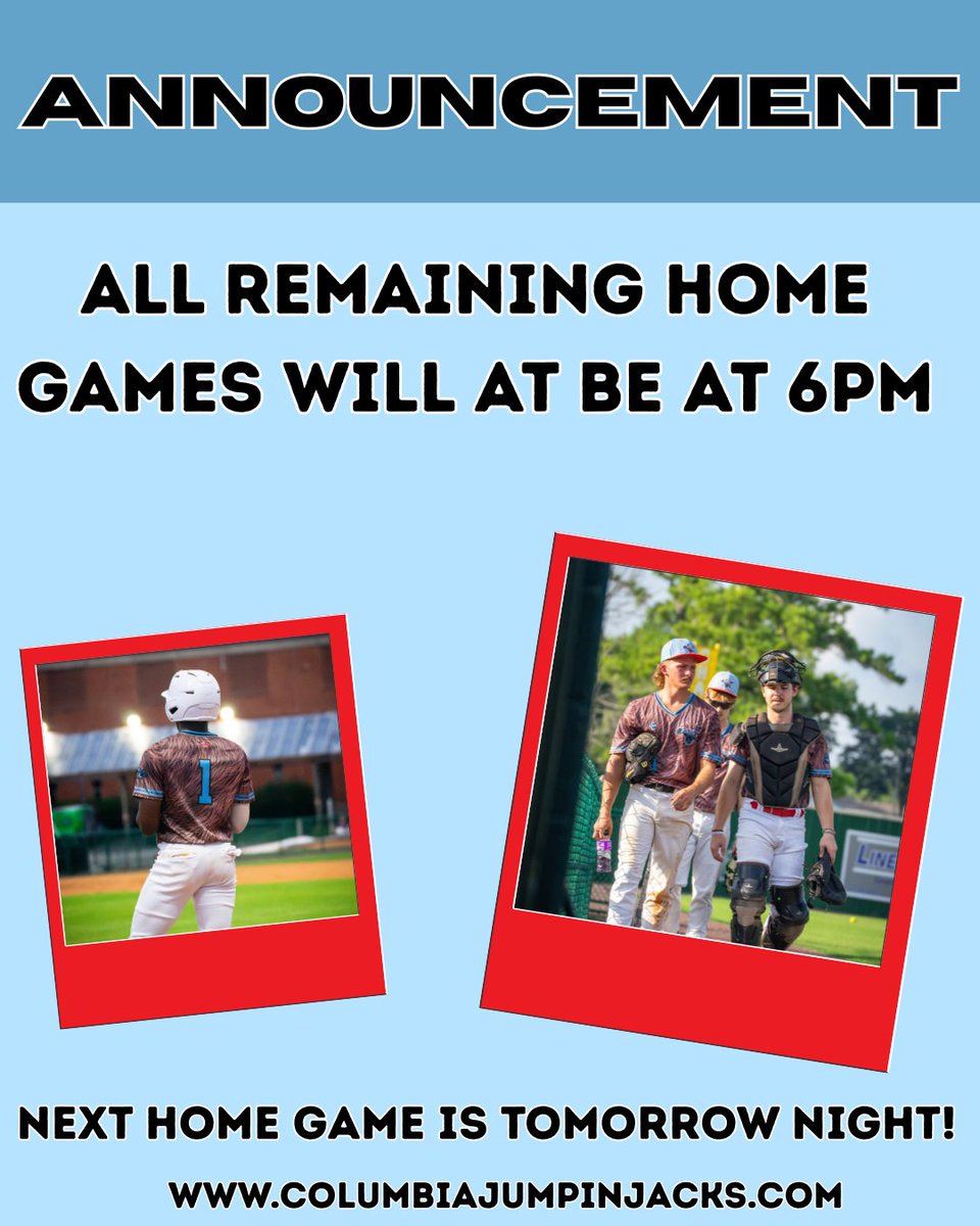 thejumpinjacks's tweet photo. ‼️Announcement‼️Get your tickets for our next home games today! 
📸:@shot.by_frazier
#ColumbiaJumpinJacks  #ColumbiaTN #MiddleTN #Sports #Baseball https://t.co/X1gqrAXFBa