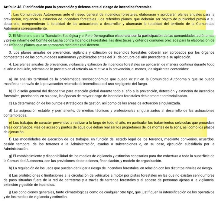 Eva_al_desnudo_'s tweet photo. La gente citando la Ley de Montes en su artículo 48 para demostrar que esto es competencia de las Comunidades Autónomas. Me cuelgan la foto y me subrayan en amarillo. Le he tenido que subrayar yo de vuelta en verde, que no lo habían visto. 😂 https://t.co/MRGBvMBJBj