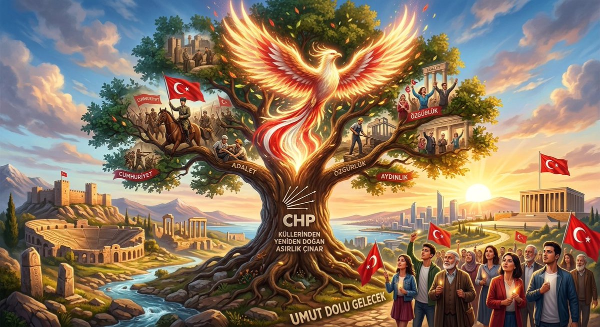 kocinogli's tweet photo. Cumhuriyet Halk Partisi, yalnızca bir siyasi parti değil; bir ulusun bağımsızlık yürüyüşünün, küllerinden doğan bir milletin ortak hafızasıdır. Yüzyılı aşan bu köklü çınar, fırtınalara rüzgâr vermiş, en karanlık gecelerde bile umudun meşalesi olmayı başarmıştır. Çünkü onun temellerinde Harf Devrimi’nin aydınlığı, Cumhuriyet’in harcı, egemenliğin kayıtsız şartsız millete ait olduğu o sarsılmaz irade vardır.

​Zaman zaman tarihin zorlu virajlarında sınanmış, yorulmuş ya da baskılara maruz kalmış olabilir. Fakat ne zaman "bitti" denilse, bağrından yetiştirdiği neferlerin inancıyla ve bu topraklara olan sevdasıyla yeniden ayağa kalkmasını bilmiştir. Çünkü bu hareket, gücünü iktidar hırsından değil; Bandırma Vapuru’nun güvertesindeki o mavi gözlü inançtan, Kuvayı Milliye’nin bağımsızlık ruhundan alır.

​Tarih, yolundan dönenleri değil; zorluklar karşısında dirayet gösterenleri yazar. CHP’nin üstlendiği büyük misyon, sadece geçmişin mirasını korumak değil; geleceğin özgür, adil ve aydınlık Türkiye’sini inşa etmektir. Dönemler değişir, aktörler değişir, şartlar ağırlaşır… Ama bu çınarın kökleri öyle derindedir ki, her sonbaharın ardından mutlaka daha gür, daha yeşil bir baharla geri döner.

​Ne olursa olsun; adalet tecelli edene, her çocuk bu topraklarda geleceğe umutla bakana ve Cumhuriyet’in ışığı her evde parıldayana kadar bu hikâye bitmez. Çünkü bu topraklarda umut tüketilemez, asırlık çınarlar devrilmez.

#CHP