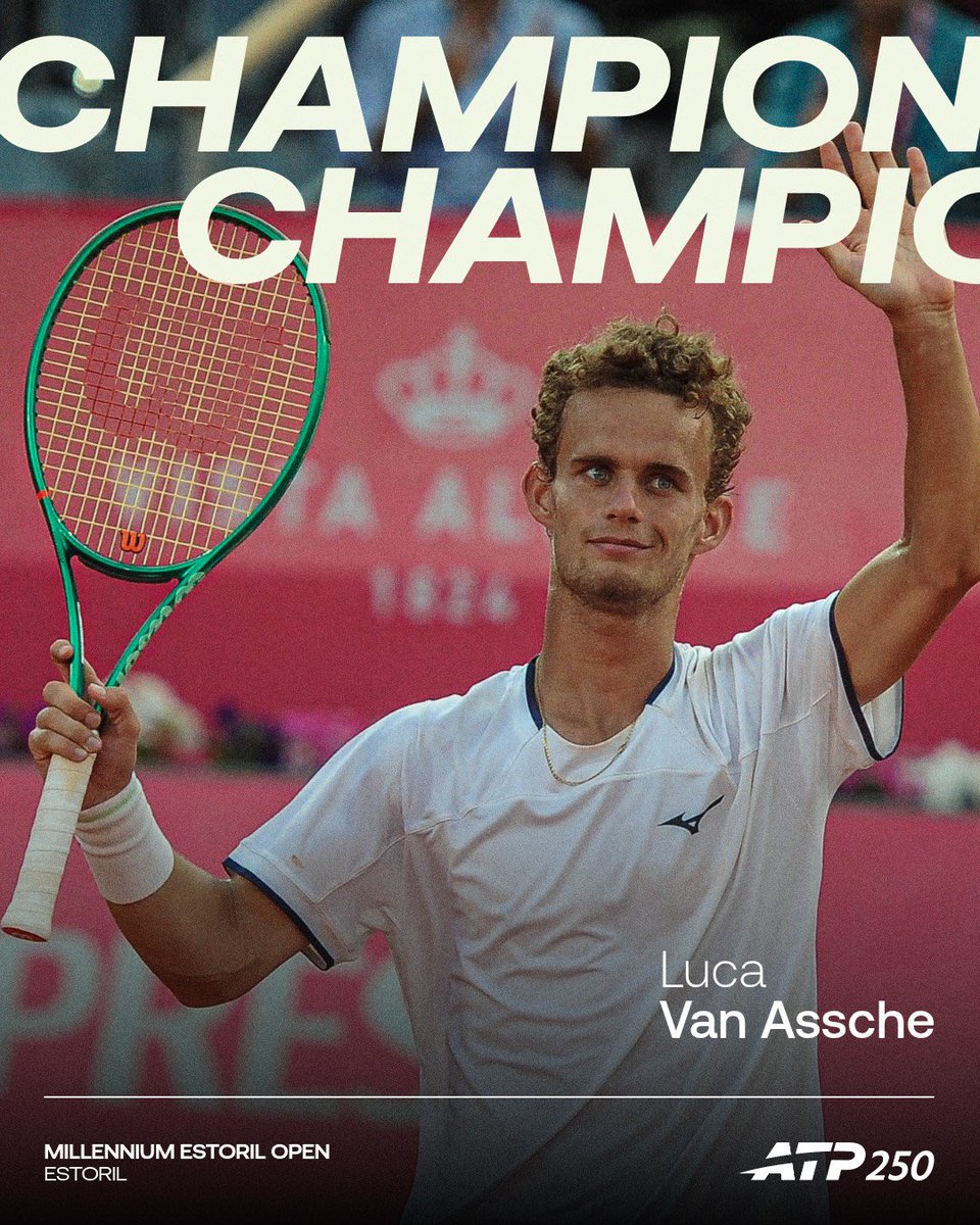 atptour's tweet photo. A first ATP Tour title 🤩🏆

Luca Van Assche secures the trophy with a 6-4, 4-6, 7-5 win over Blockx… 

@estorilopen | #EstorilOpen https://t.co/JqRf7Mlz8h