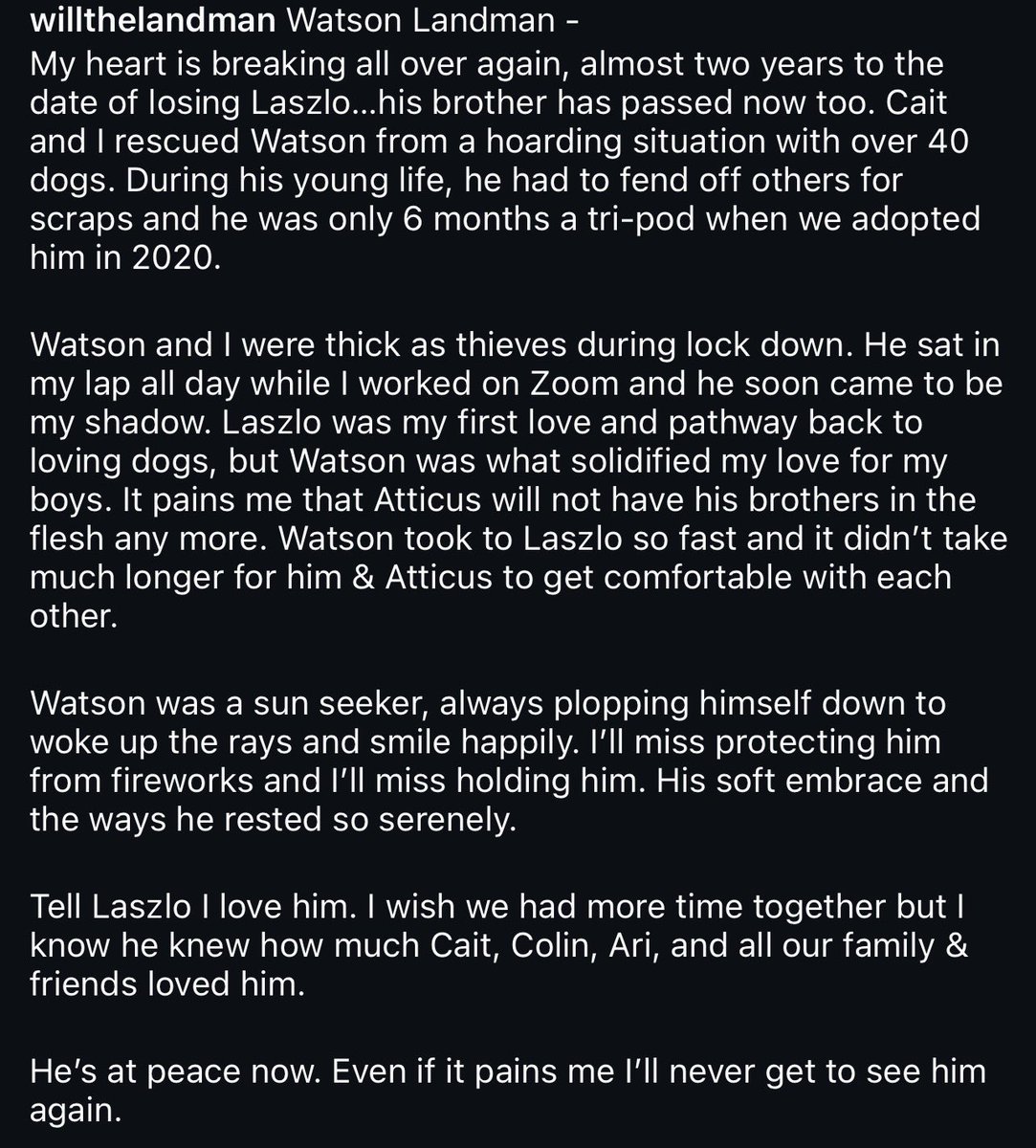 WillTheLandMan's tweet photo. Watson Landman. 
Goodbye my love.
Till I see you both again. 💔 https://t.co/H9GjODAh5h