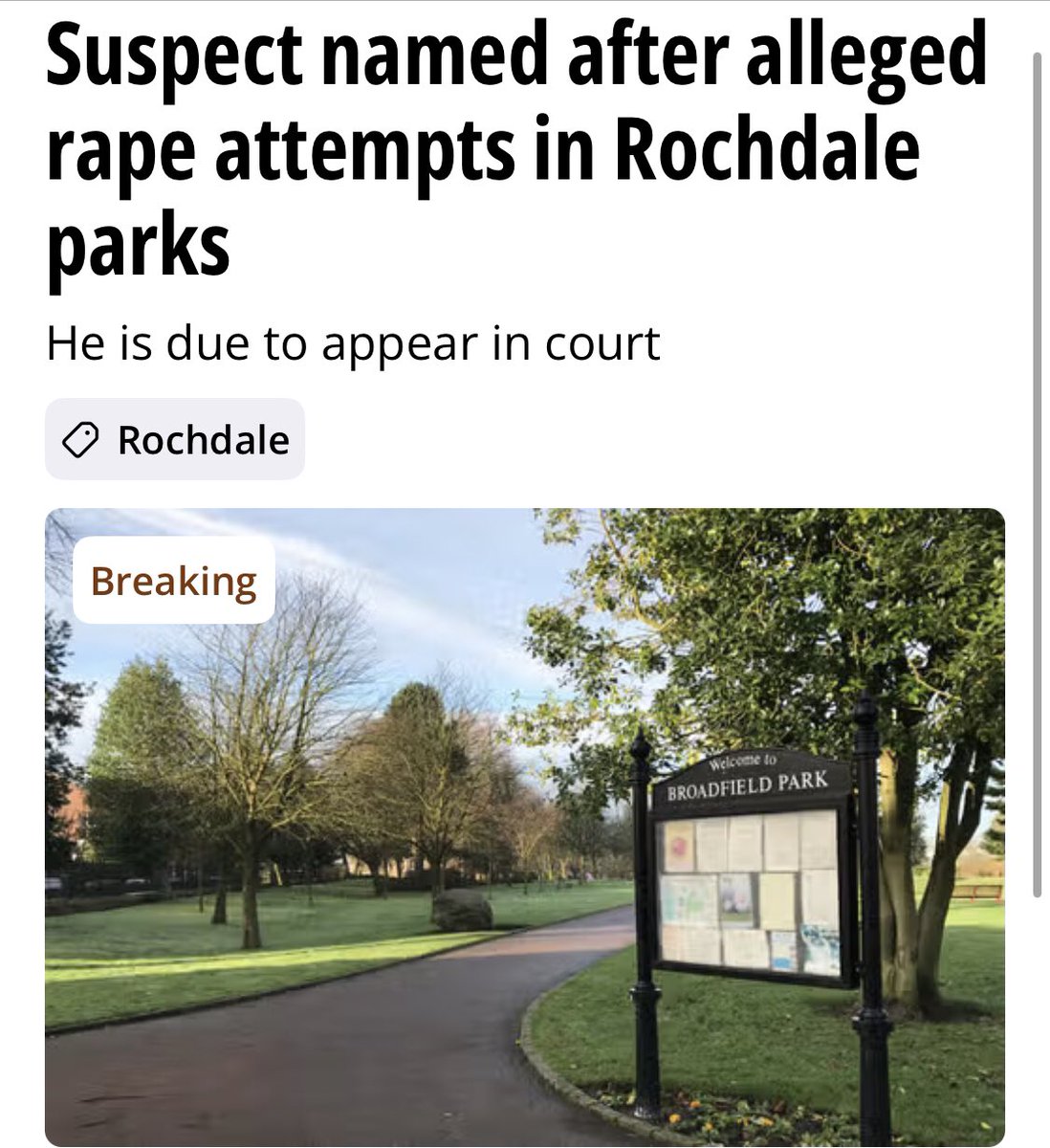 JamesPGoddard90's tweet photo. MAN CHARGED FOR 2 ATTEMPTED RAPES IN ROCHDALE NAMED…

Harvey Symes, 23, has been charged with two counts of attempted rape and making threats to kill.

Police have described him as a black ‘British’ national, he is due to appear at Manchester Magistrates Court tomorrow https://t.co/qcVIoRMVfE