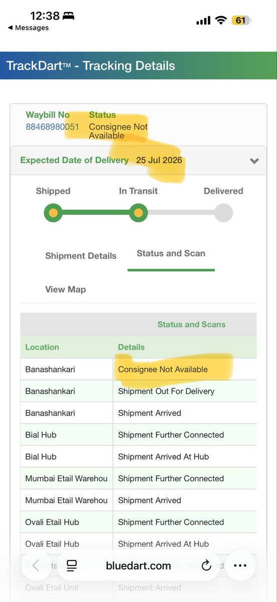 kavyaPraveen06's tweet photo. Ordered a Kay beauty compact on @MyNykaa delivery via @BlueDart_ @BlueDartCares. Delivery agent called ONCE &amp; marked it as NOT available without even attempting to visit &amp; not even answering calls. I rescheduled it to 26th,still not delivered. Please help
#Nykaa #Bluedart https://t.co/LyRxQvRKiC