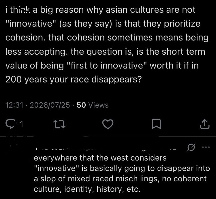AResFin's tweet photo. This kind of quasi-fascistic worldview is seductive to some, and uses a few sprinkles of truth. But, it is fundamentally wrongheaded in its biological emphasis.
Innovation was and is a potential disaster, no question, but class incoherence and churn just as much of a problem. https://t.co/89C1TKDu3u