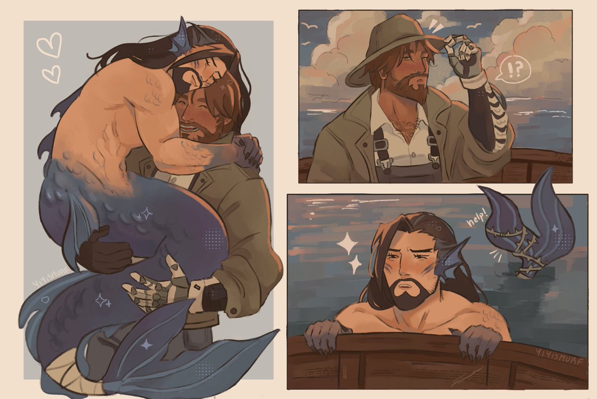 yiyismurf's tweet photo. fisherman x mermaid AU! 

my gift for @Riveer_shii hope you’ll like it it!! 🩷 
 #yeehan #GiftYHp2026summer https://t.co/uzN98P8FQS
