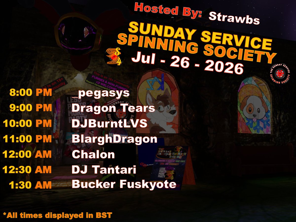 MooglePower's tweet photo. Super excited for my set this evening at The Sunday Service Spinning Society at 5:30 pm Pacific / 8:30 pm Eastern! Going to spin my usual funky mix of disco house and soulful house. Hope to see you there!
VRChat Group: SUNSVC.3675
#sundayservice #vrchat #vrchatevent https://t.co/AmAXTqRqcc