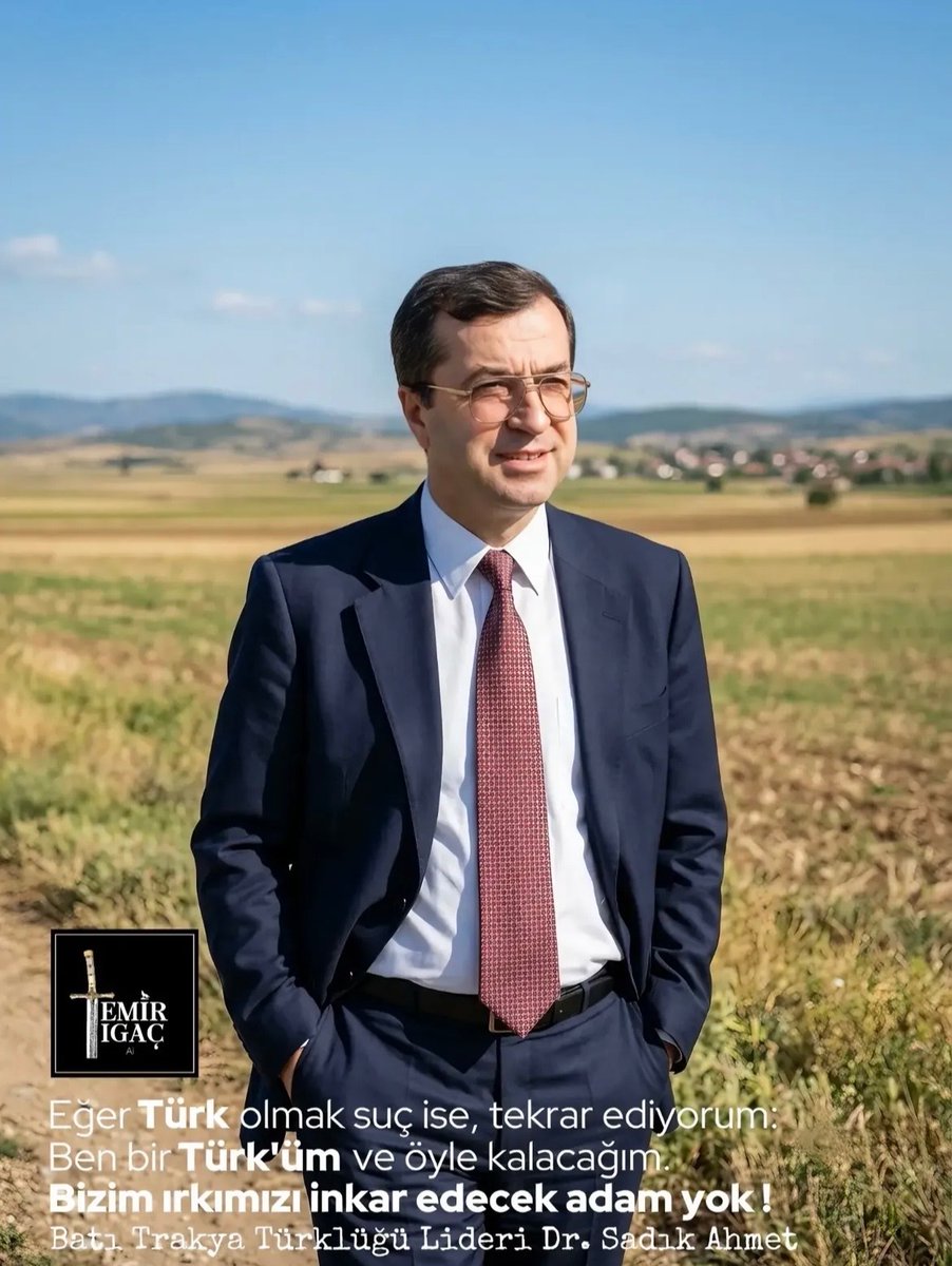 turksozux's tweet photo. Eğer Türk olmak suç ise, tekrar ediyorum:
Ben bir Türk’üm ve öyle kalacağım. Bizim ırkımızı inkar edecek adam yok!

Batı Trakya Türklüğü Lideri 
Dr. Sadık Ahmet https://t.co/WvEHWs0Zht
