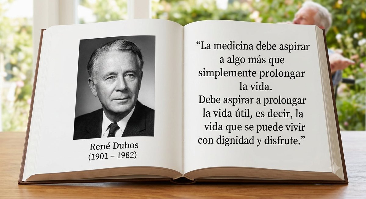 CronicasMedX's tweet photo. Citas Célebres:

"La medicina debe aspirar a algo más que simplemente prolongar la vida. Debe aspirar a prolongar la vida útil, es decir, la vida que se puede vivir con dignidad y disfrute." René Dubos (1901 – 1982)

Contexto: Microbiólogo y patólogo francés, Dubos abogó por un enfoque centrado en la calidad de vida en la atención médica, argumentando que la medicina no solo debe centrarse en combatir la enfermedad, sino también en promover el bienestar y la funcionalidad.