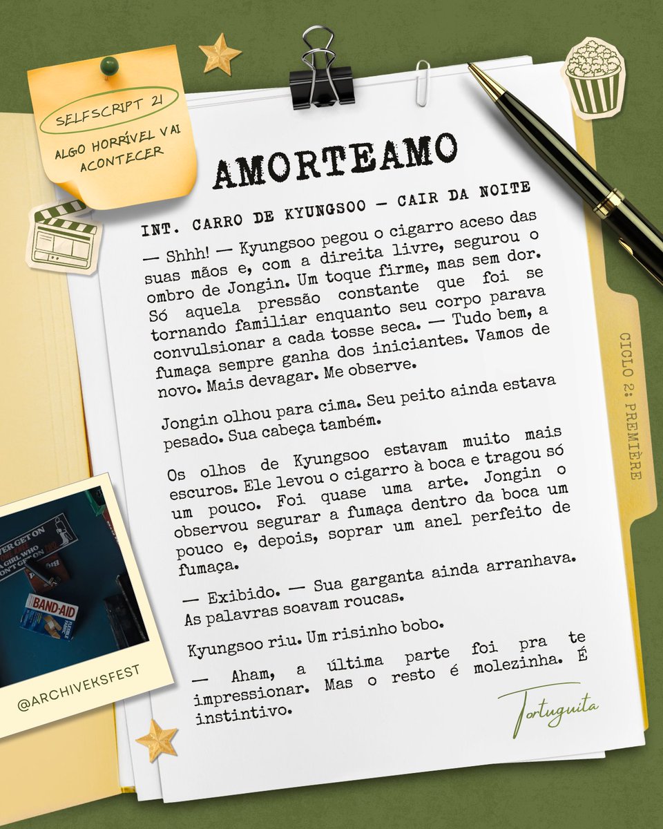 archiveksfest's tweet photo. 🎬 #SELFSCRIPT21 - Amorteamo
🎥 Tortuguita
🍿 Algo Horrível Vai Acontecer (2026)
⭐ #ArchiveQuotes https://t.co/tgogBibjoj