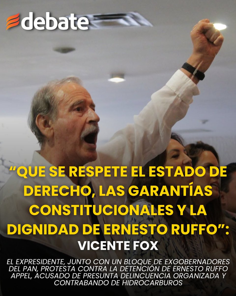 ELDEBATE's tweet photo. 🔵🗣️ El expresidente Vicente Fox volvió a pronunciarse sobre el caso de Ernesto Ruffo Appel, exgobernador de Baja California detenido e investigado por presuntos delitos relacionados con delincuencia organizada y contrabando de combustible.
#VicenteFox #ErnestoRuffo #JorgeRomero #PAN #EstadoDeDerecho #Constitución #Política #México #Noticias