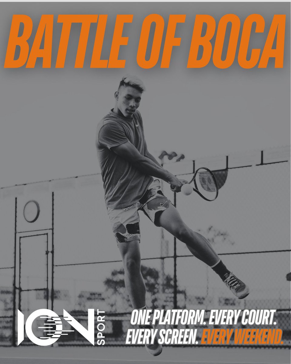ionsportapp's tweet photo. The action isn't just on the court. It's on every screen. 🎾

Battle of Boca runs on IONSport.

📲 Players update live scores on on-court tablets every changeover
📺 Live video with real-time scorebug overlays
🖥️ Interactive kiosks with live scores, video, and match stats

One Platform. Every Court. Every Screen. Every Weekend.

#BattleOfBoca #IONSport #JuniorTennis #LiveScoring #TennisTechnology
