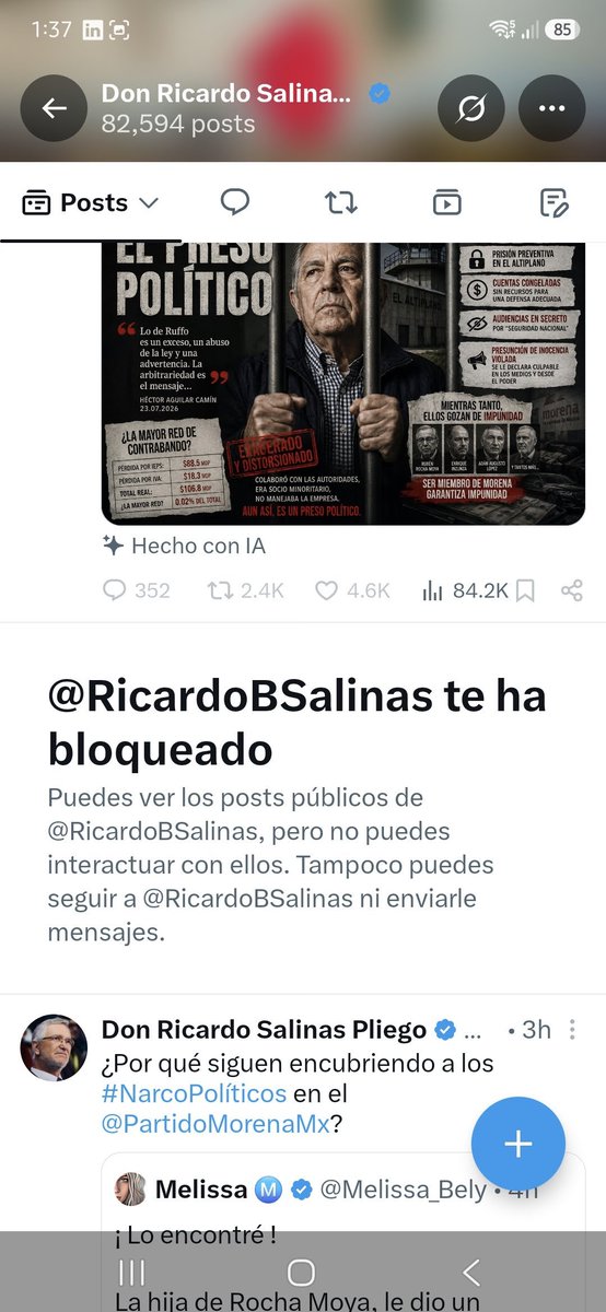 SweetRHCP's tweet photo. @PartidoMorenaMx @A_MontielR Qué curioso @RicardoBSalinas me bloqueo por decir la verdad, es más fácil encubrir la corrupción y el ACOSO que enfrentar las cosas y tener coherencia con lo que tanto dice... Pero no lo lleva a
la práctica en sus propias empresas https://t.co/iVds4KhkX9