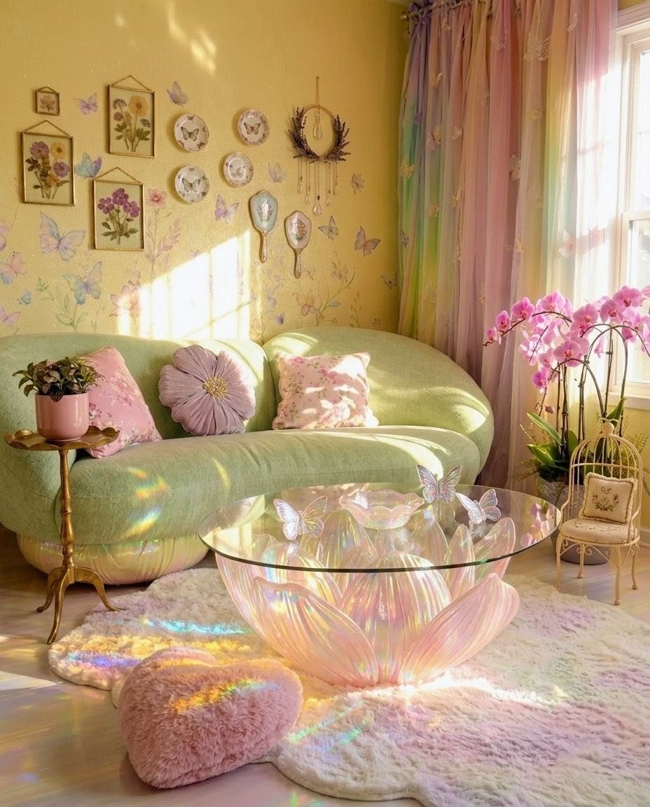 insperarise's tweet photo. pastel fairycore living room 🦋 https://t.co/e3JDHGx5B1