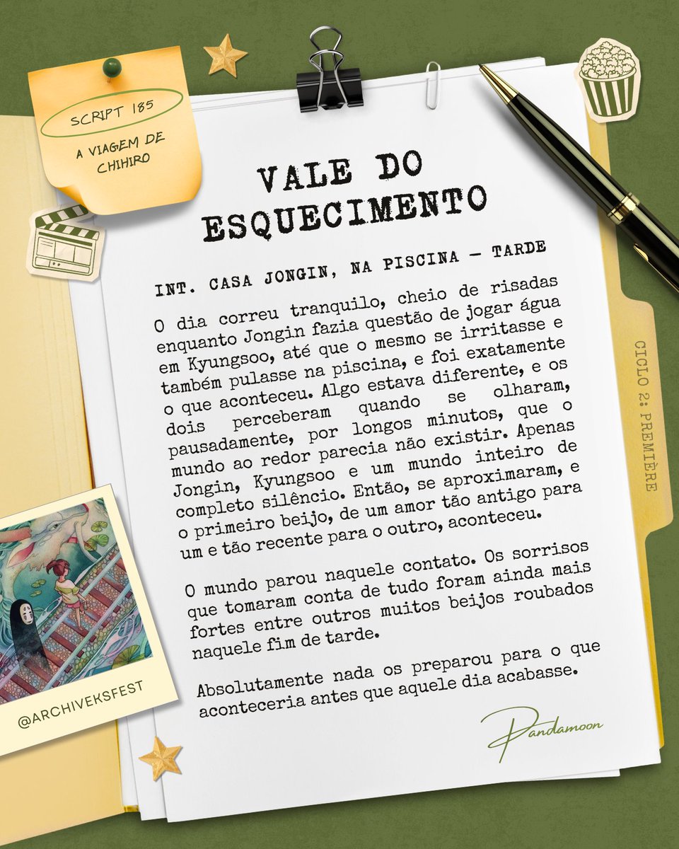 archiveksfest's tweet photo. 🎬 #SCRIPT185 - Vale do Esquecimento 
🎥 Pandamoon 
🍿 A Viagem de Chihiro (2001)
⭐ #ArchiveQuotes https://t.co/Zp5H7XA7Lh