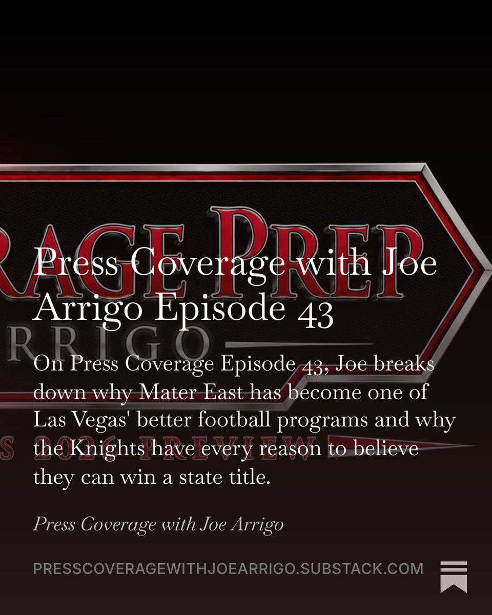 JoeArrigo_'s tweet photo. Press Coverage with Joe Arrigo Episode 43:

On this episode of Press Coverage (@pcwithjoearrigo): Joe breaks down why @MAELVFootball has become one of Las Vegas' better football programs and why the Knights have every reason to believe they can win a state title.

#702HSFB #LasVegasHighSchoolFootball #HighSchoolFootball #HighSchoolFootballPreview

https://t.co/pdtxRMRizQ